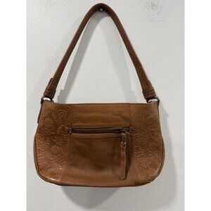 The Sak Bolinas Satchel Purse Caramel Brown Floral Embossed Premium Leather